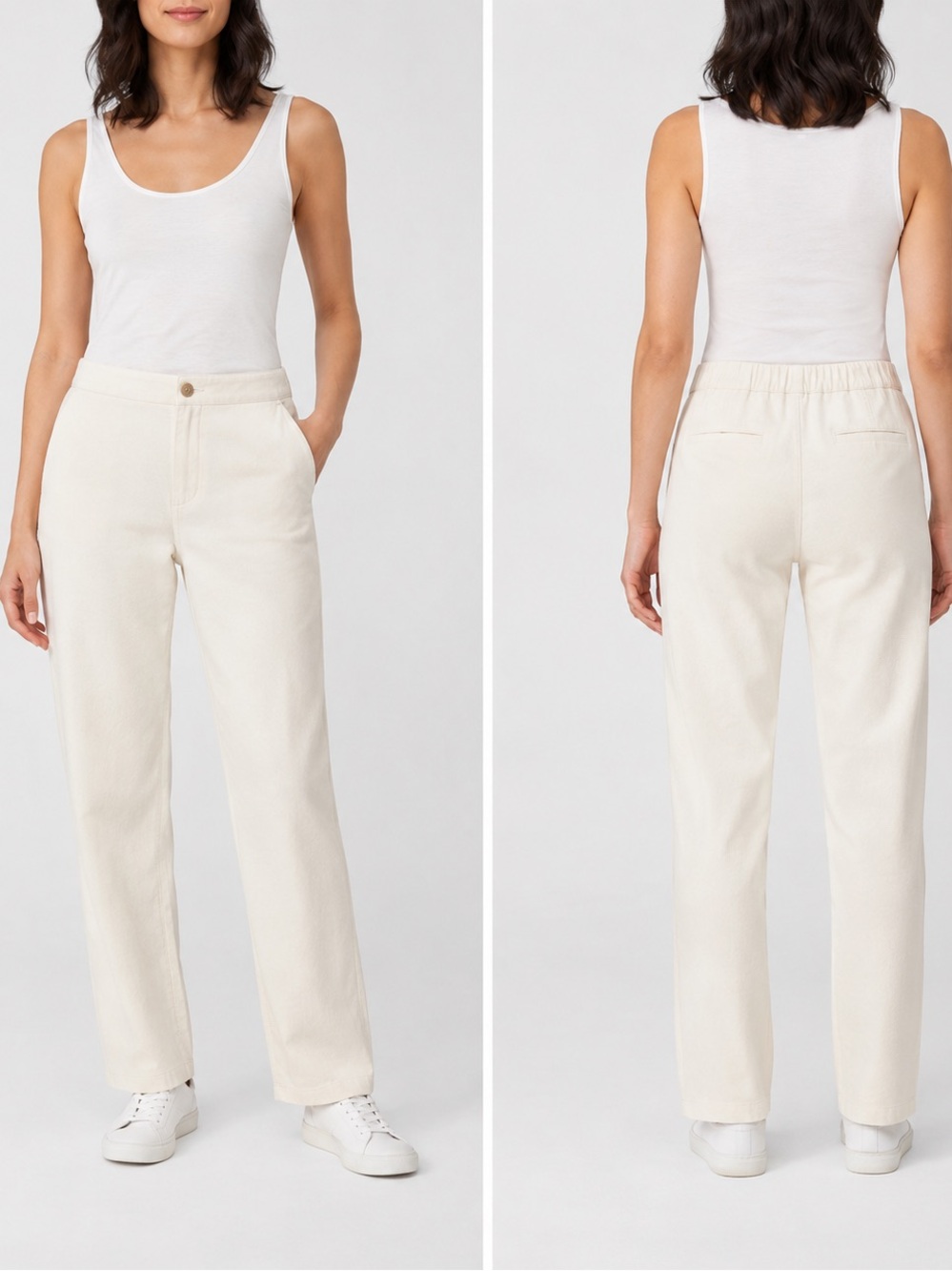 Eileen Fisher Women’s PM Petite Ivory Cream Straight Leg Pull-On Pants